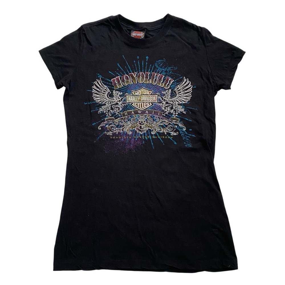 Harley-Davidson Honolulu Hawaii Wings Black Fitted T Shirt Size Medium